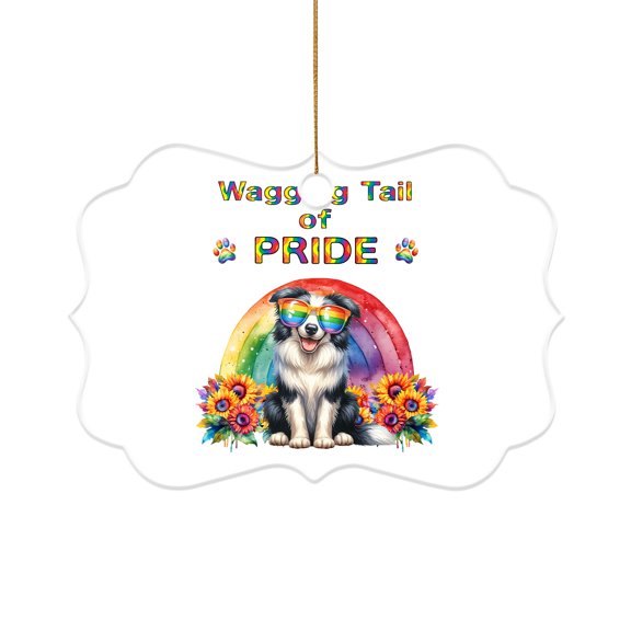 Wagging Tail Border Collie Celebrates Rainbow Pride Month LGBT LGBTQ+ Acrylic Benelux Ornament Borders Dog Lovers Gifts Idea Home Tree Decor - 01003