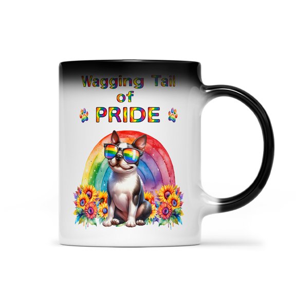 Wagging Tail Boston Terrier Celebrates Rainbow Pride Month LGBT LGBTQ+ Heat Color Changing Mug Gentleman Dog Lover Gifts Magic Coffee Mug - 01003