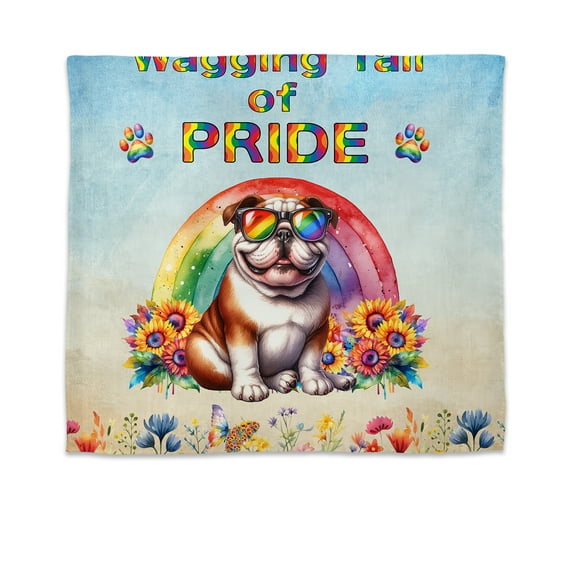 Wagging Tail Bulldog Celebrates Rainbow Pride Month LGBT LGBTQ+ Tapestry Dog Lover Gifts Idea Wall Hanging Backdrop Home Decor - 01003