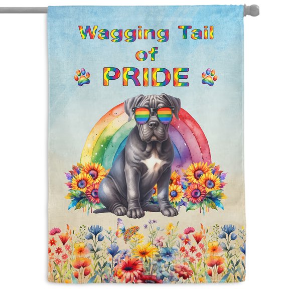 Wagging Tail Cane Corso Celebrates Rainbow Pride Month LGBT LGBTQ+ House Flag 28x40in Double Sided Italian Mastiff Dog Lover Gifts Idea Outdoor Decor - 01003