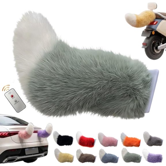Wagging Tail for Car, Remote Control Electric Car Tail, USB Rechargeable Plush Animal Moving Tail with Sound Activated, Universal Fit Vehicle Exterior Accessory (Green)