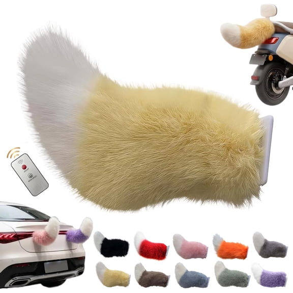 Wagging Tail for Car, Remote Control Electric Car Tail, USB Rechargeable Plush Animal Moving Tail with Sound Activated, Universal Fit Vehicle Exterior Accessory (Yellow)