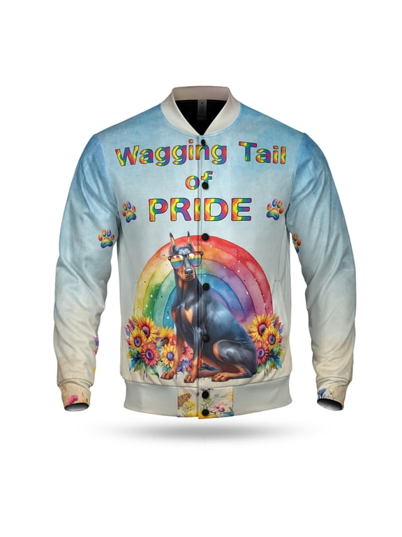 Wagging Tail Doberman Pinscher Celebrates Rainbow Pride Month LGBT LGBTQ+ All Over Print 3D Baseball Jacket Doberman Dog Lover Gifts Bomber Jacket Softball - 01003