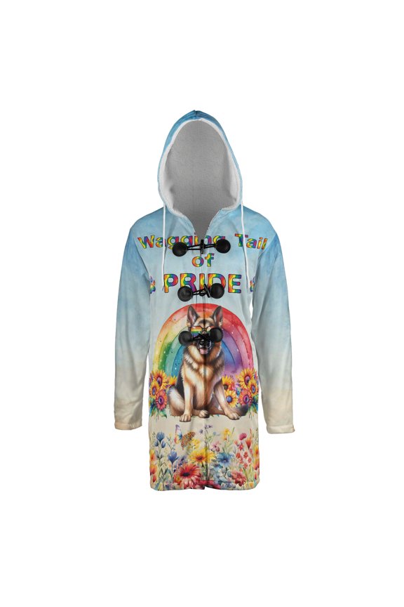 Wagging Tail German Shepherd Celebrates Rainbow Pride Month LGBT LGBTQ+ All Over Print 3D Hooded Duffle Toggle Coat Alsatian Dog Lover Gifts - 01003