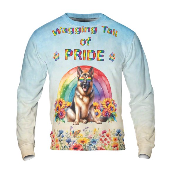 Wagging Tail German Shepherd Celebrates Rainbow Pride Month LGBT LGBTQ  All Over Print 3D Sweatshirt Unisex Merch Alsatian Dog Lover Gifts - 01003