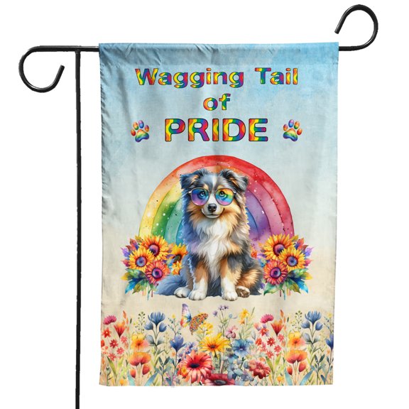 Wagging Tail Miniature American Shepherd Celebrates Rainbow Pride LGBT LGBTQ+ Garden Flag 12x18in Double Sided MAS Dog Lover Gifts Outdoor Decor - 01003