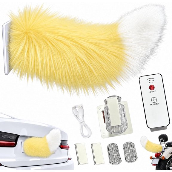 Wagging Tail for Motorcycle, Moving Car Tail, Electric Vehicle Tail with Soft Fuzzy Design, Rechargeable Decorative Accessory for Cars Trucks SUVs RVs