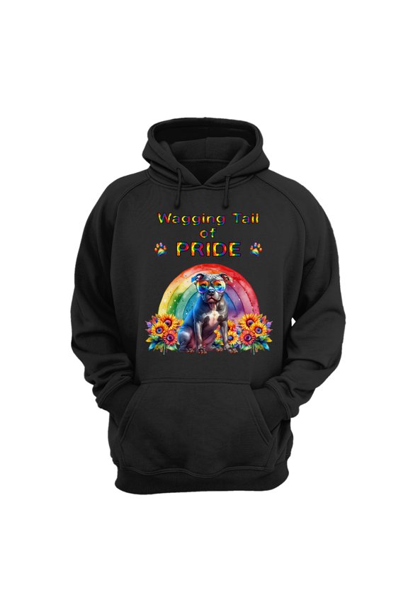 Wagging Tail Pitbull Celebrates Rainbow Pride Month LGBT LGBTQ+ Hoodie Unisex Merch Hoodies Terrier Dog Lover - 01003