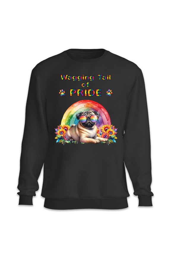 Wagging Tail Pug Celebrates Rainbow Pride Month LGBT LGBTQ+ Sweatshirt Unisex Merch Dog Lover Gifts - 01003