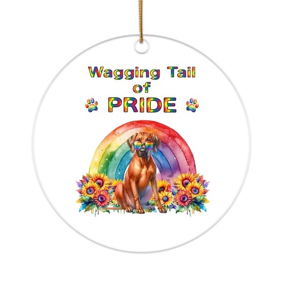 Wagging Tail Rhodesian Ridgeback Celebrates Rainbow Pride Month LGBT LGBTQ+ Acrylic Round Ornament Ridgebacks Dog Lover Gifts Home Tree Decor - 01003