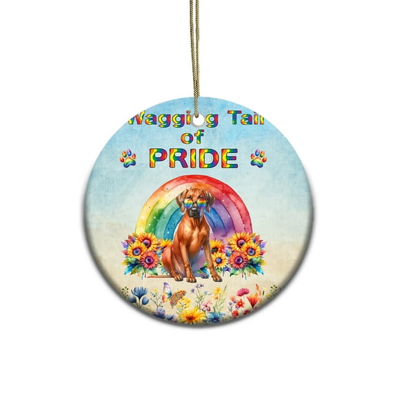 Wagging Tail Rhodesian Ridgeback Celebrates Rainbow Pride Month LGBT LGBTQ+ Ceramic Round Ornament Ridgebacks Dog Lover Gifts Home Tree Decor - 01003