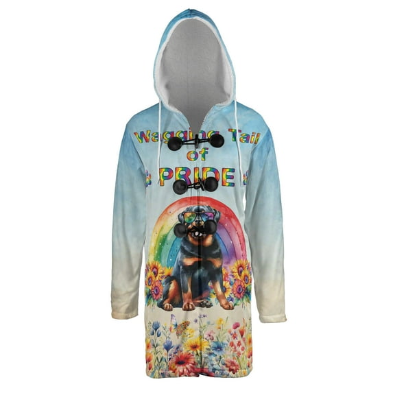 Wagging Tail Rottweiler Celebrates Rainbow Pride Month LGBT LGBTQ+ All Over Print 3D Hooded Duffle Toggle Coat Rottie Dog Lover Gifts Idea - 01003