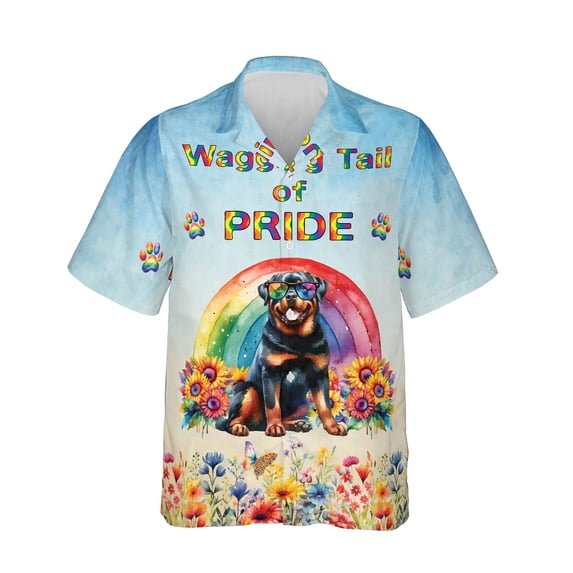 Wagging Tail Rottweiler Celebrates Rainbow Pride Month LGBT LGBTQ+ Hawaiian Shirt Breathable Summer Unisex Merch Rottie Dog Lover Gifts Idea - 01003