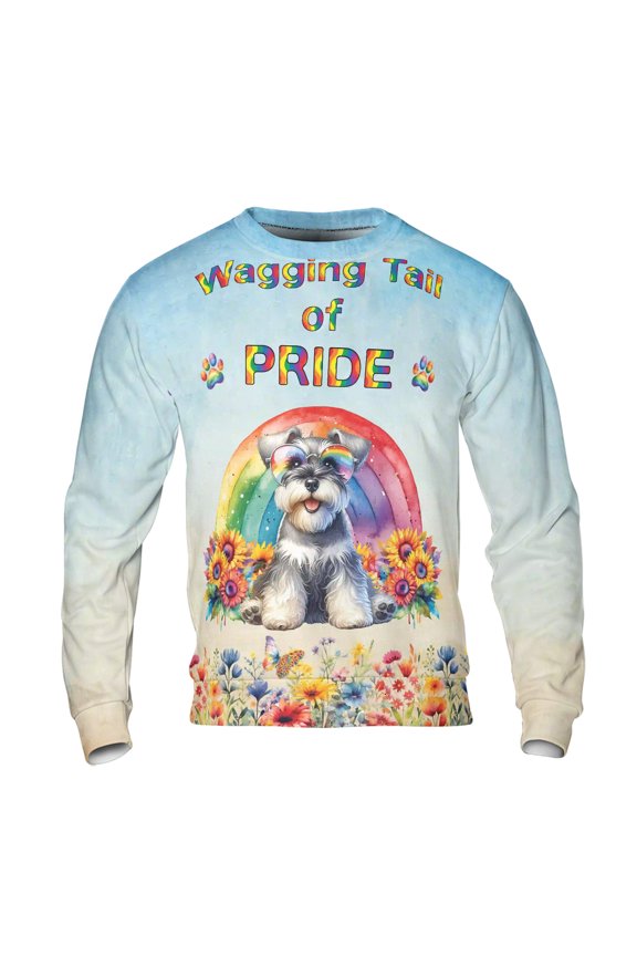 Wagging Tail Schnauzer Celebrates Rainbow Pride Month LGBT LGBTQ+ All Over Print 3D Sweatshirt Unisex Merch Miniature Schnauzer Dog Lover - 01003