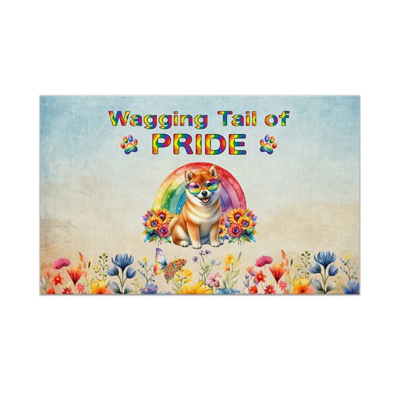 Wagging Tail Shiba Inu Celebrates Rainbow Pride Month LGBT LGBTQ+ Doormat Shibas Dog Lovers Gifts Idea Indoor Outdoor Welcome Mat - 01003