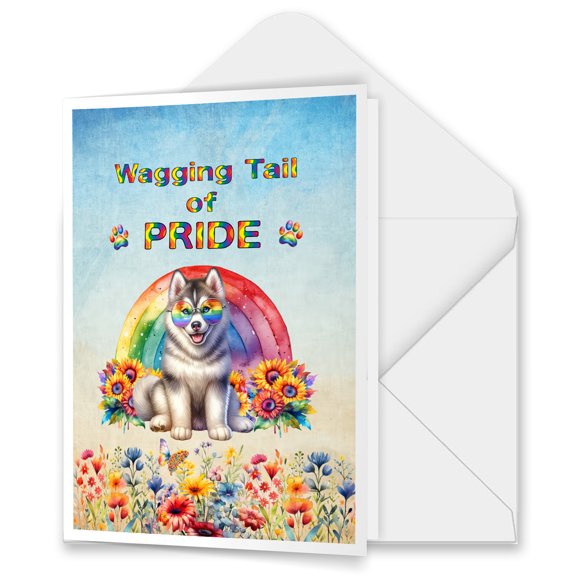 Wagging Tail Siberian Husky Celebrates Rainbow Pride Month LGBT LGBTQ+ 5x7in Folded Greeting Card Husky Dog Lover Gifts Single Note Card with Envelope - 01003