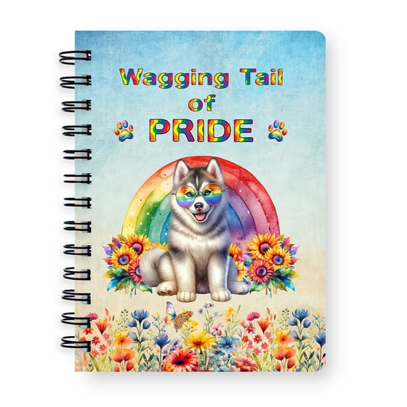 Wagging Tail Siberian Husky Celebrates Rainbow Pride Month LGBT LGBTQ+ Spiral Bound Journal Husky Dog Lover Gifts 5x7in Spiral Notebook - 01003