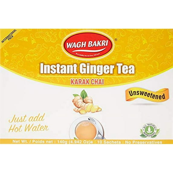 Wagh Bakri Instant Ginger .. .. Chai Tea Unsweetened .. - .. 10 Sachets ..