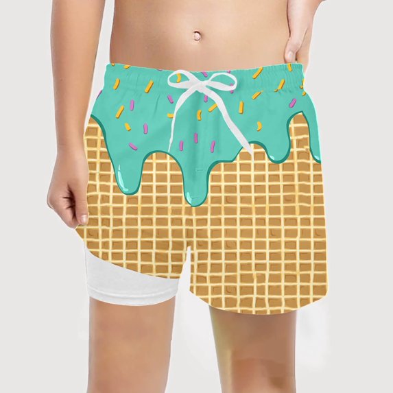 Wagiet64 by Wagiet64 Mid Thigh Double Layer Dessert Print Casual Swim Trunks (Little Boys, 5-6 Years)