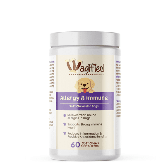Wagified Allergy & Immune Soft Chews for Dogs, 60 Count – Supports Sensitive Skin, Respiratory Health, Gut Health & Seasonal Allergy Relief
