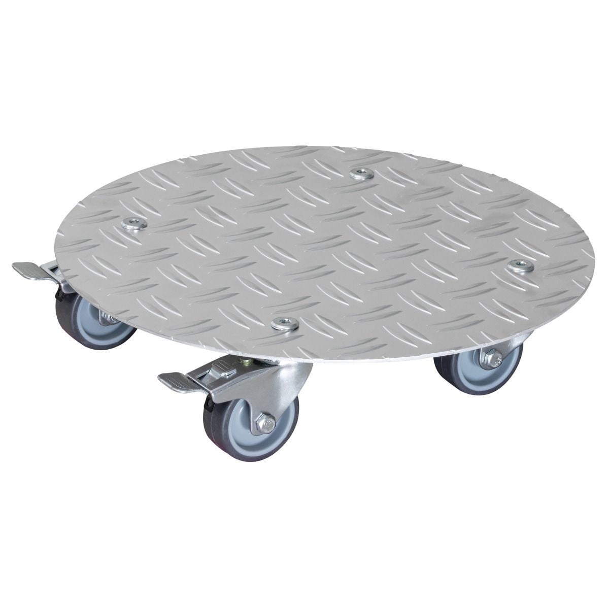 11.8" Silver Round Diamond-Plated Aluminum Plant Caddy with Locking Casters