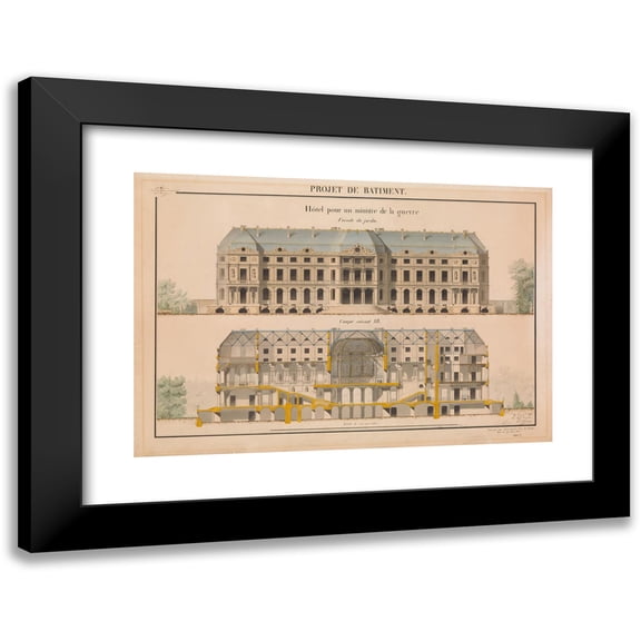 Wagner 14x11 Black Modern Framed Museum Art Print Titled - Project for a Headquarters of a War Ministry (1853)