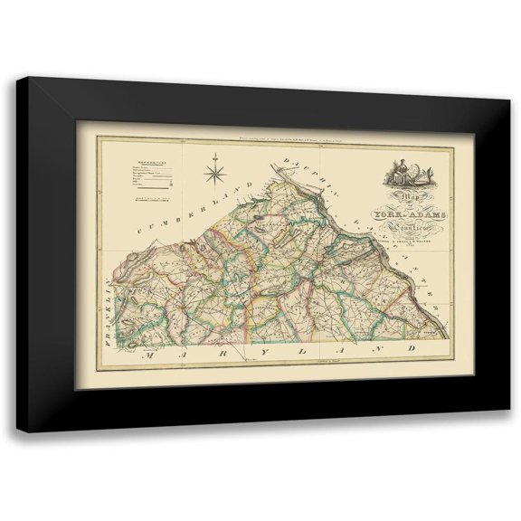 Wagner 14x11 Black Modern Framed Museum Art Print Titled - York County Pennsylvania - Wagner 1821