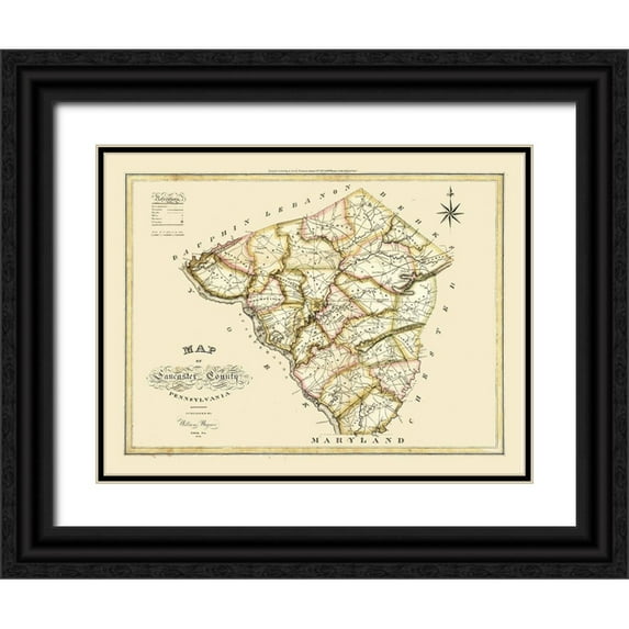 Wagner 14x12 Black Ornate Wood Framed with Double Matting Museum Art Print Titled - Lancaster County Pennsylvania - Wagner 1821