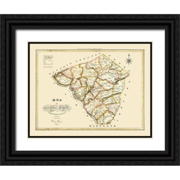 Wagner 24x19 Black Ornate Wood Framed with Double Matting Museum Art Print Titled - Lancaster County Pennsylvania - Wagner 1821