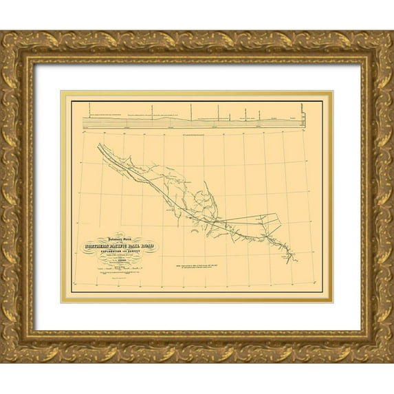 Wagner 32x26 Gold Ornate Wood Framed with Double Matting Museum Art Print Titled - Northern Pacific Railroad Preliminary Survey 1