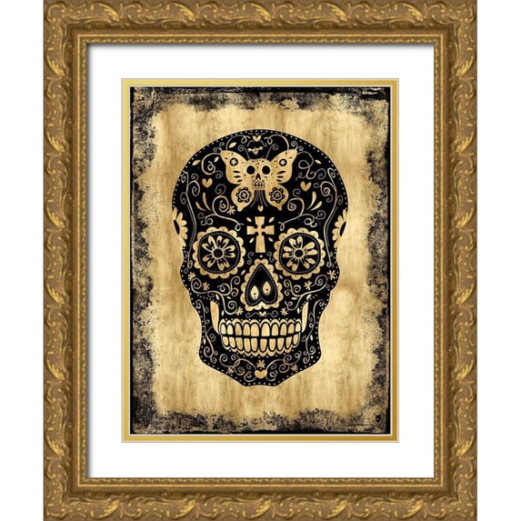 Wagner, Martin 19x24 Gold Ornate Wood Framed with Double Matting Museum Art Print Titled - Day of the Dead in Black and Gold