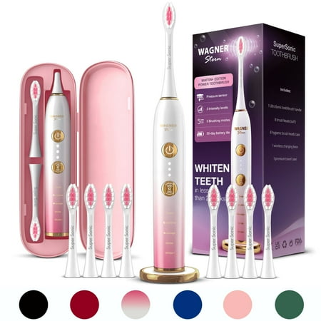 Wagner & Stern WHITEN+ Edition. Smart Electric Toothbrush with Pressure Sensor. 5 Brushing Modes and 3 Intensity Levels, 8 Dupont Bristles, Premium Travel Case