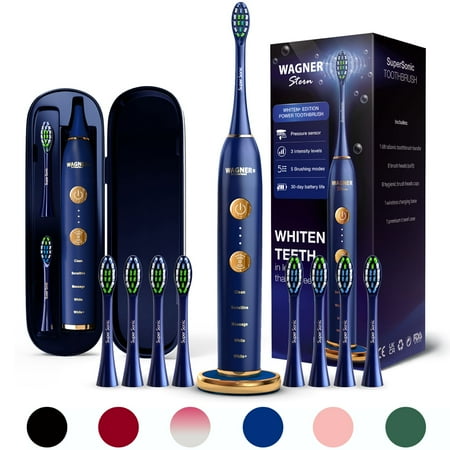 Wagner Stern WHITEN+ Edition. Smart Electric Toothbrush with Pressure Sensor. 5 Brushing Modes and 3 Intensity Levels, 8 Dupont Bristles, Premium Travel Case