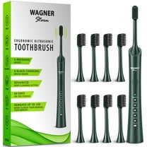 Wagner & Stern ultrasonic whitening Electric Toothbrush with 6 Brushing Modes. 8 Charcoal Brush Heads for Fresh Breath & Healthy Smile. (Green)