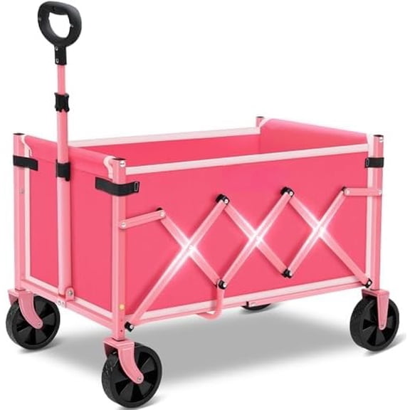 Wagon Cart with Wheels with 220LBS Capacity,Heavy Duty Wagon Carts Foldable,Lightweight Utility Portable Cart for Grocery, Shopping, Garden, Camping. Pink