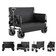 Wagon Foldable Cart Convert to Bench, Sofa Campers Collapsible Heavy Duty Cart with Wheels, All Terrain Camping, Utility Grocery Wagon for Beach, Shopping, Garden, Sports and Fishing,Black