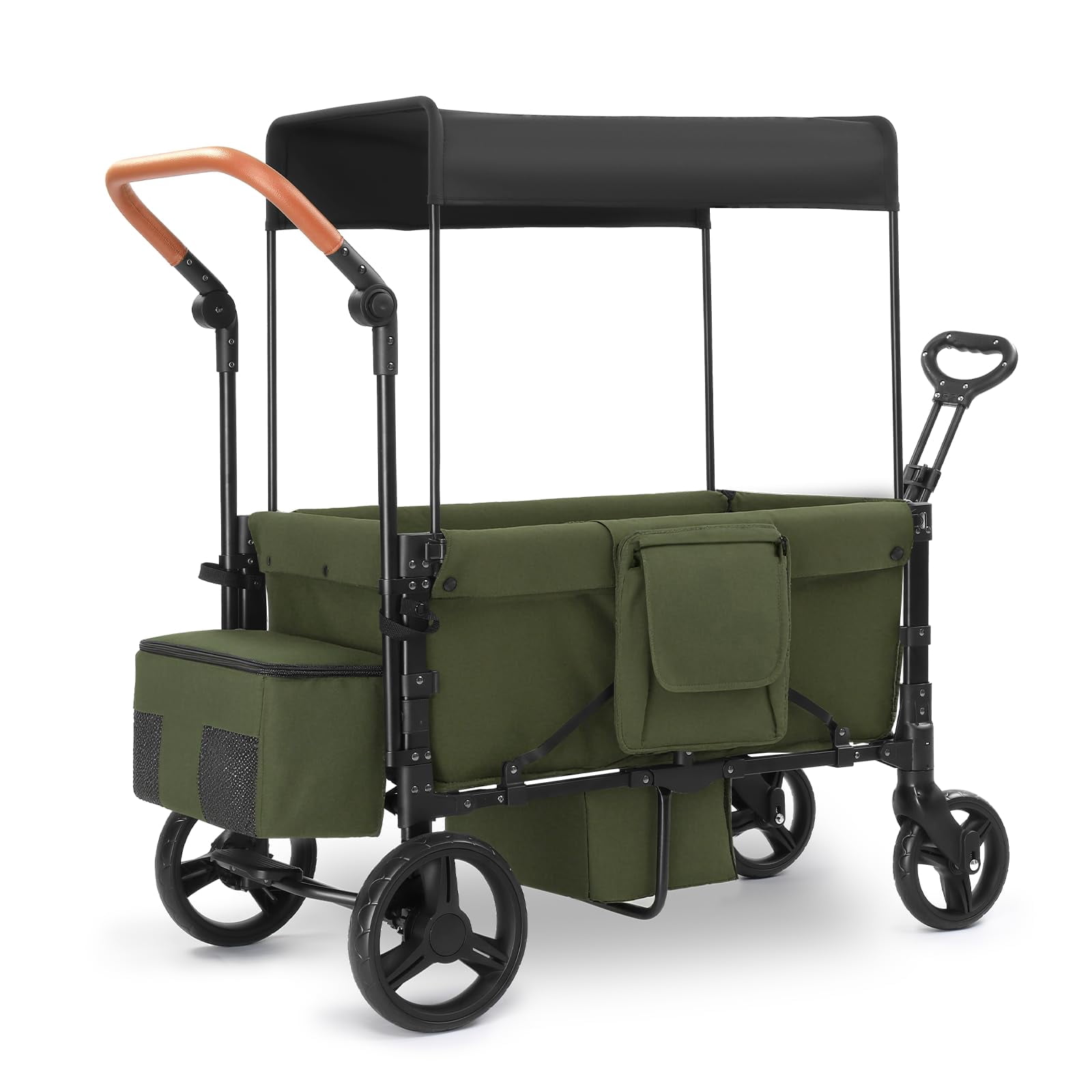 Wagon Stroller for 2 Kids, 3 in 1 Push and Pull Foldable Wagon with Footwell, All-Terrian Wheels, Includes Adjustable Canopy, Ample Organizer, 5 Point Harness (Black)