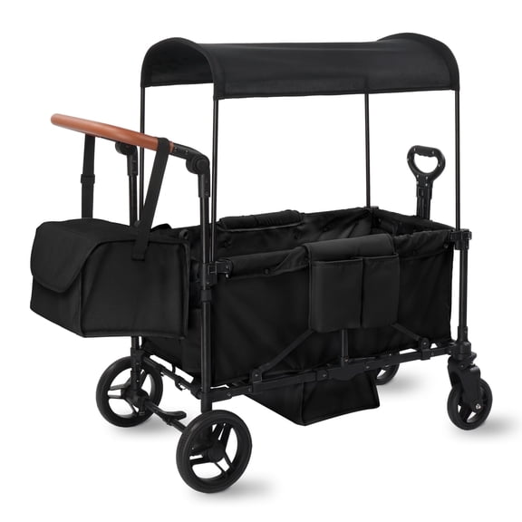 Wagon Stroller for 2 Kids, 3 in 1 Push and Pull Foldable Wagon with Footwell, All-Terrian Wheels, Includes Adjustable Canopy, Ample Organizer, 5 Point Harness