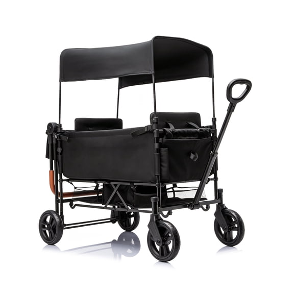 Wagon Stroller, Spacious Bottom Storage, Multi-Angle Adjustable Sun Canopy, Seats Foldable Lightweight Frame, for Garage