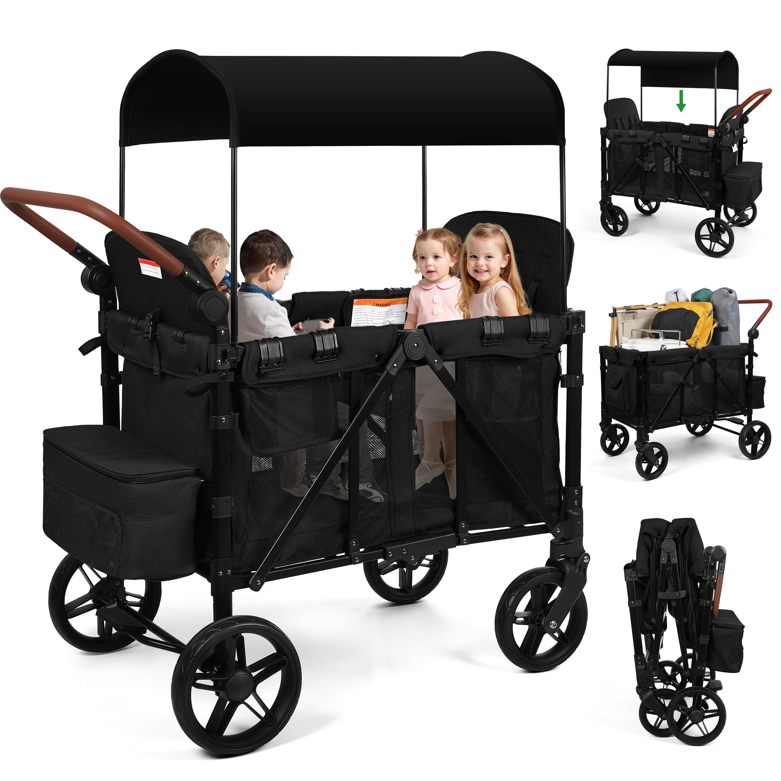 Vomeast Wagon Stroller with 2 Seats and Sunshade Grey