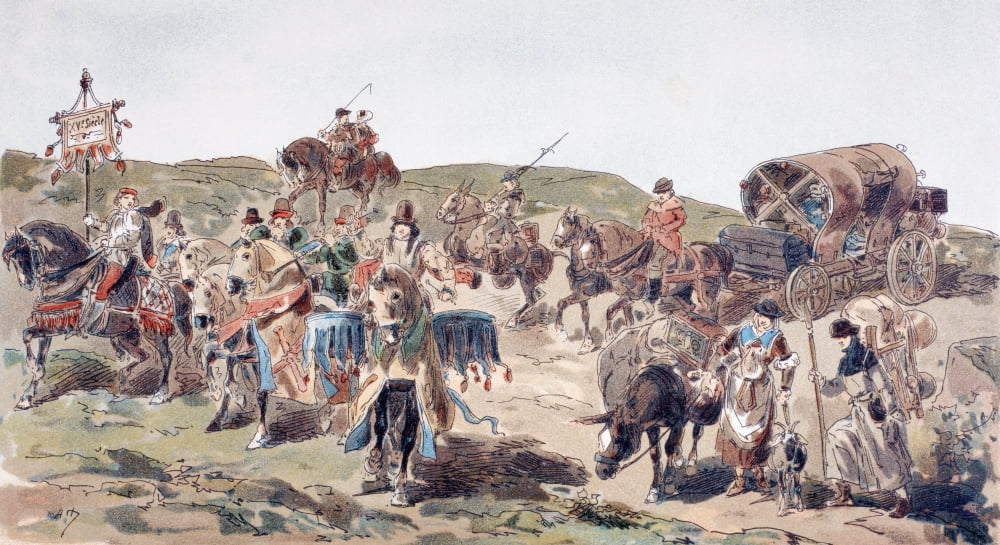 A Wagon Travelling With Escort In The 15Th Century After A Watercolour By A Heins From Cortege Historique Des Moyens De Transport Published Brussels 1886 Canvas Art - Ken Welsh Design Pics (20 x 10)
