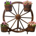 thumbnail image 1 of Wagon Wheel Barrel Planter Rustic Outdoor Display, 1 of 10