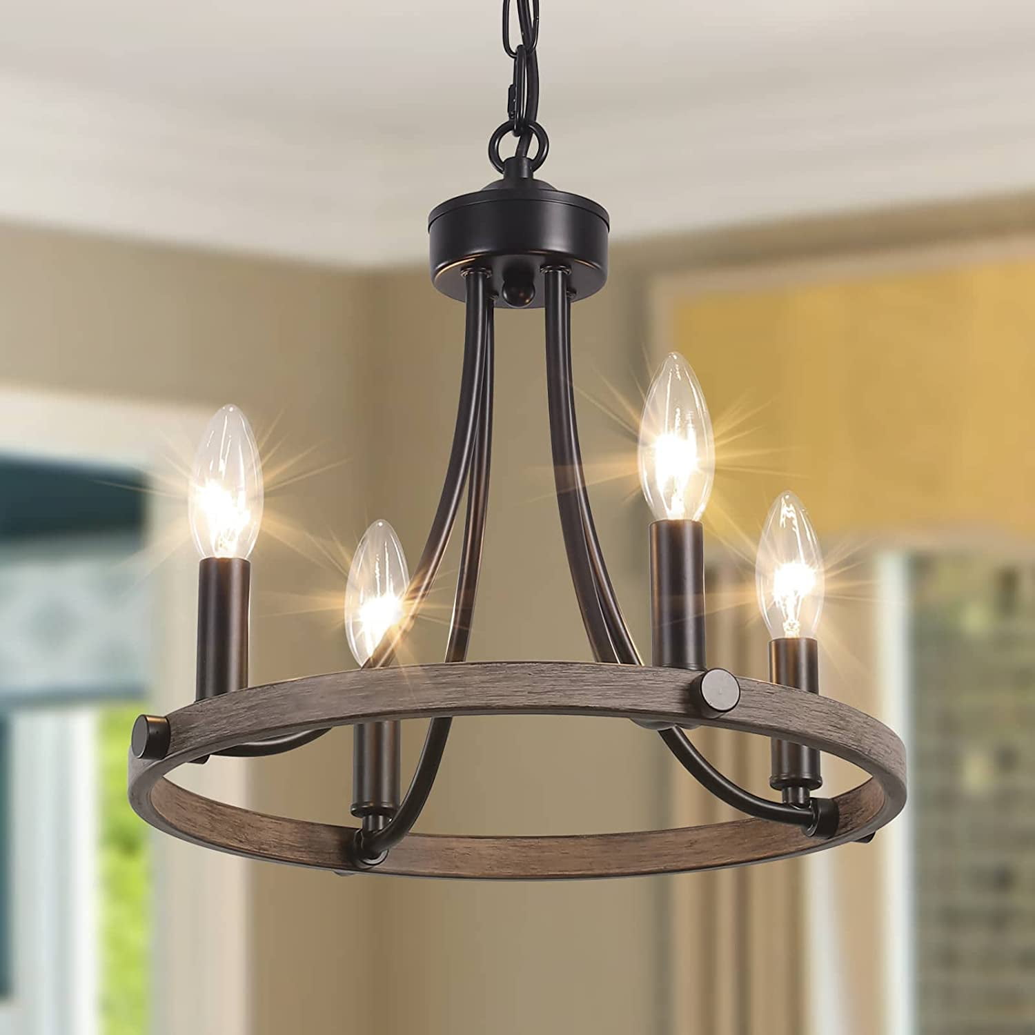 Wagon Wheel Chandelier for Dining Room, Black Farmhouse Chandelier 4 ...