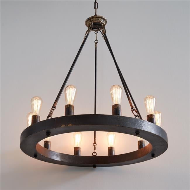 Rustic Industrial Black Metal Wagon Wheel Chandelier