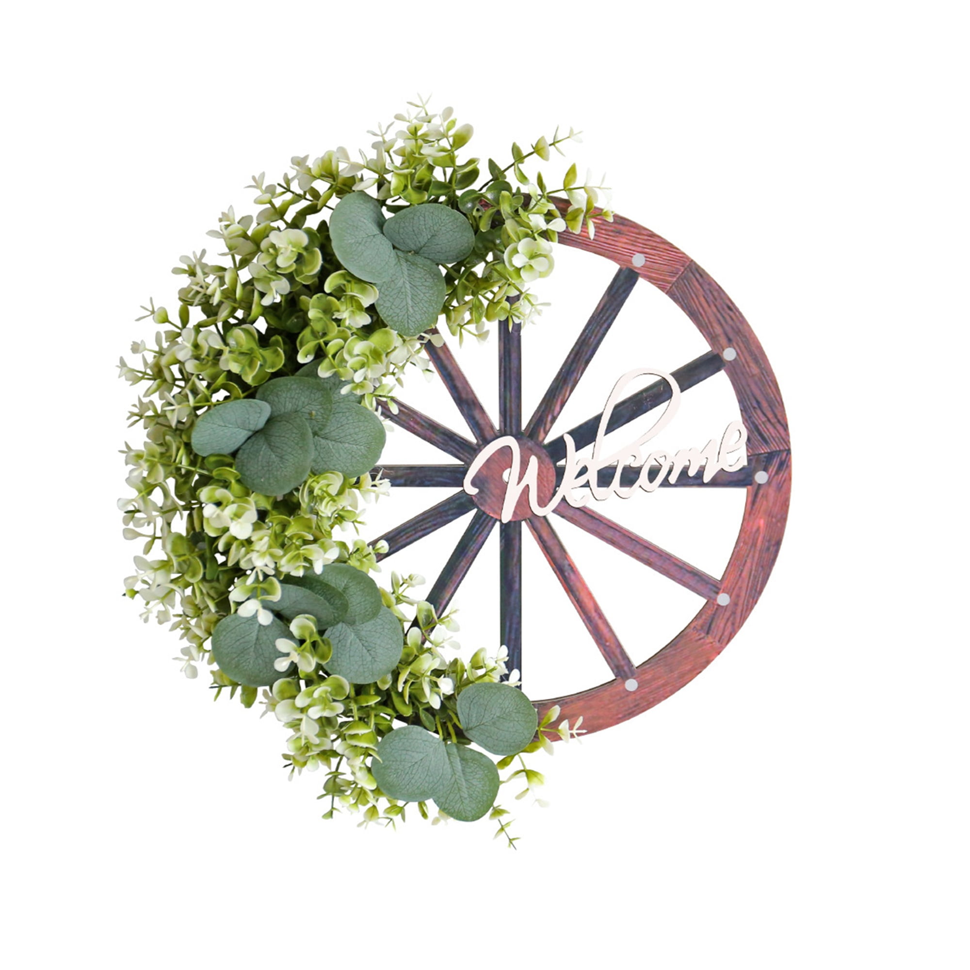 Wagon Wheel Wreath with Welcome Sign Spring Summer Wreath for Front ...