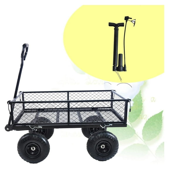 Wagon With Removable Sides for Farms, Warehouses - Garden Dump Cart With Air Wheels (Black) - for Your Dream Garden