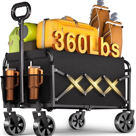 Wagons Carts Foldable - 360Lbs Collapsible Wagon Cart with Wheels Portable - Folding Wagon Lightweight for Camping, Sports, Travel, Picnic, Groceries, Shopping