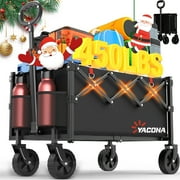 Yacona Wagons Carts Foldable, Collapsible Garden Wagons and Carts with Wheels, Outdoor Utility Folding Cart for Grocery Beach Camping Shopping, Black