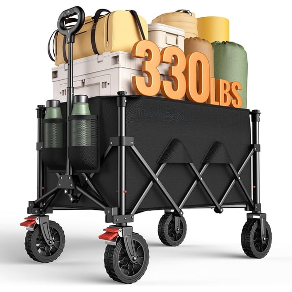 Wagons Carts Foldable, Collapsible Foldable , Large Capacity Wagon Cart with All-Terrain Wheels,Heavy Duty Utility Wagon Cart with Brakes for Camping Shopping Sports