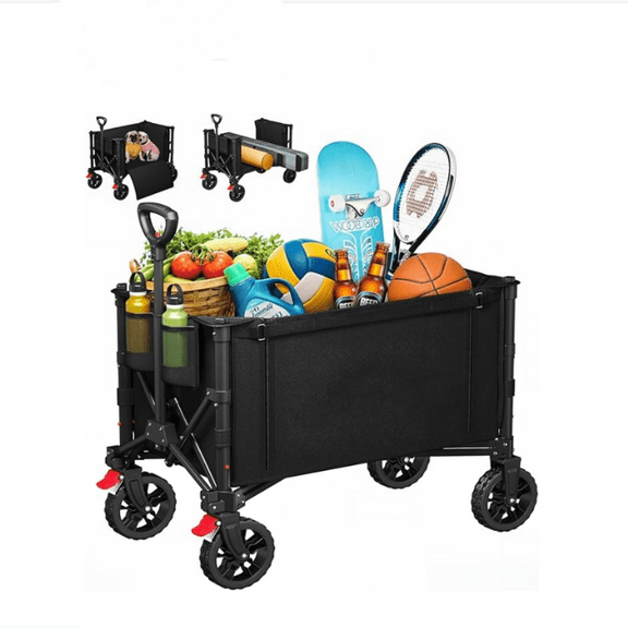 Wagons Carts Foldable, Collapsible Wagon Cart with 220 lbs Max Load and Expandable Storage Space, Heavy-Duty Foldable Wagon Cart with Wheels for Groceries, Shopping, Sport, Garden and Camping